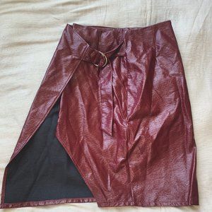 Forever 21 Faux Leather Wrap Midi Skirt Maroon